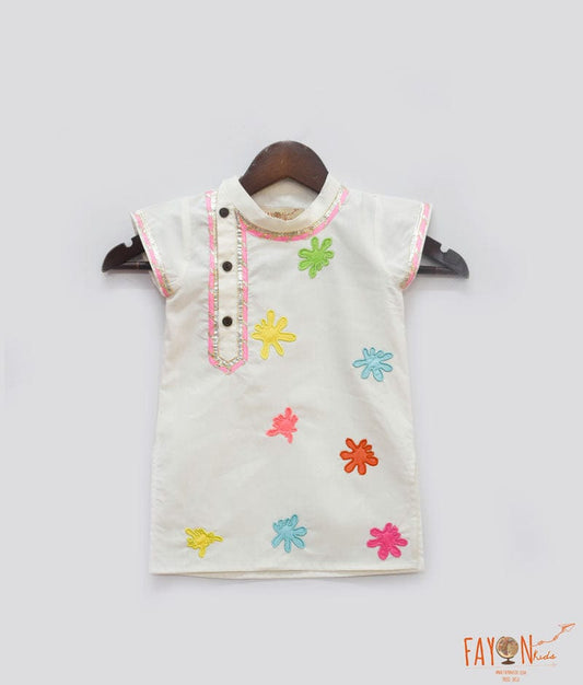 Fayon Kids Off white Kurti with Multi Color Splashes for Girls