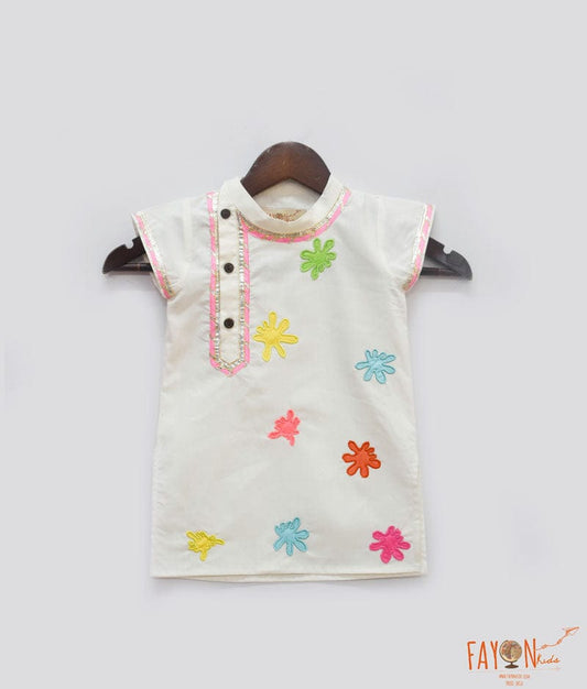 Fayon Kids Off white Kurti with Multi Color Splashes for Girls