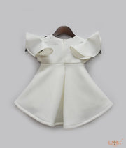 Off white Lycra Dress with Lycra Flowers for Girls