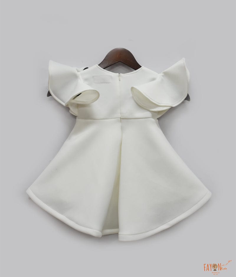 Fayon Kids Off white Lycra Dress with Lycra Flowers for Girls