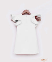 Off white Neoprene Dress with Unicorn Motif for Girls