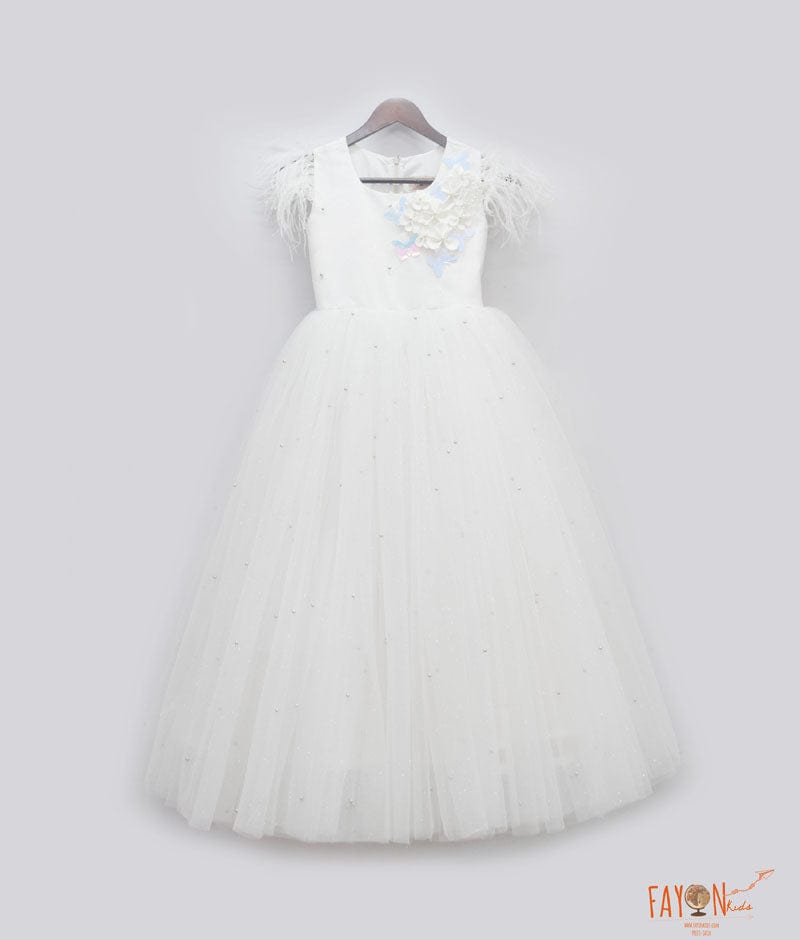 white net dress design Odette Cream Net Self Design Dress For Women