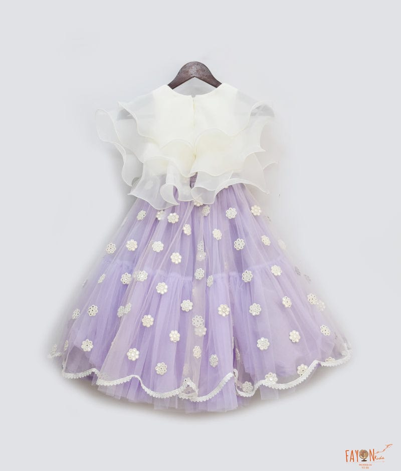 Off white Organza Lilac Mirror Boti Lehenga with Choli for Girls