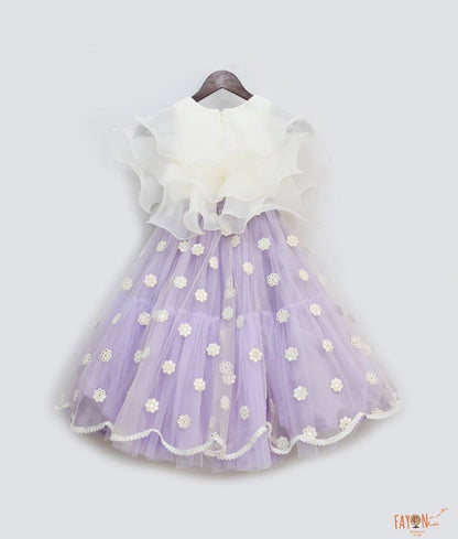 Off white Organza Lilac Mirror Boti Lehenga with Choli for Girls