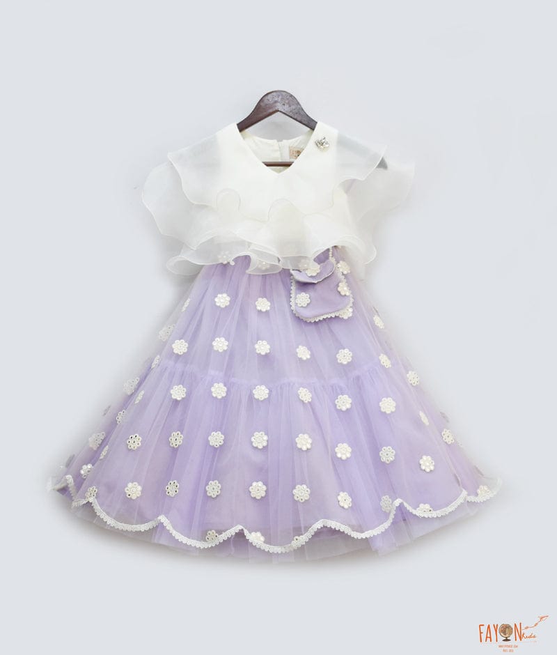 Off white Organza Lilac Mirror Boti Lehenga with Choli for Girls