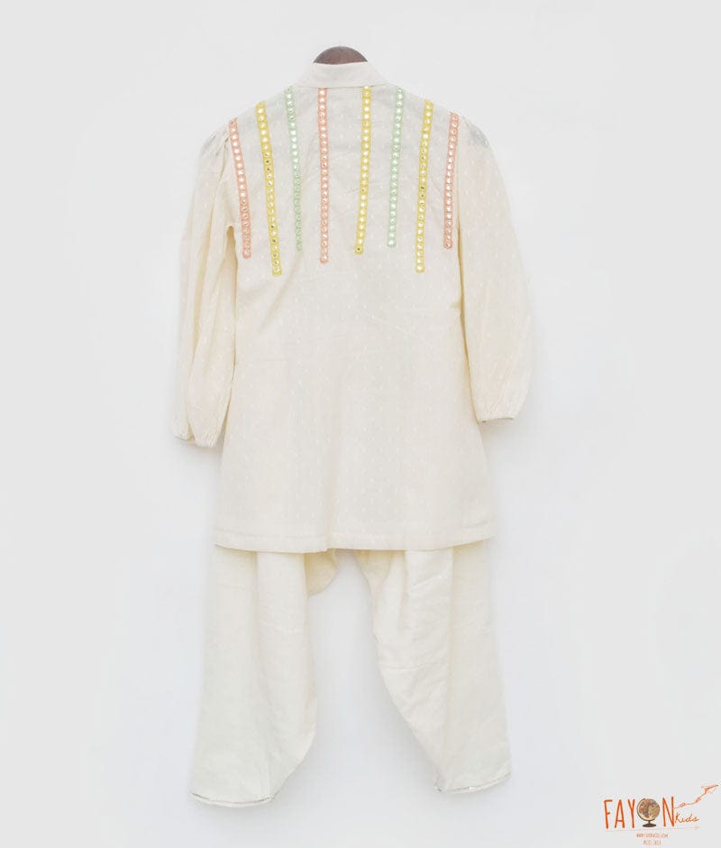 Off white Self Kurti and Dhoti for Girls