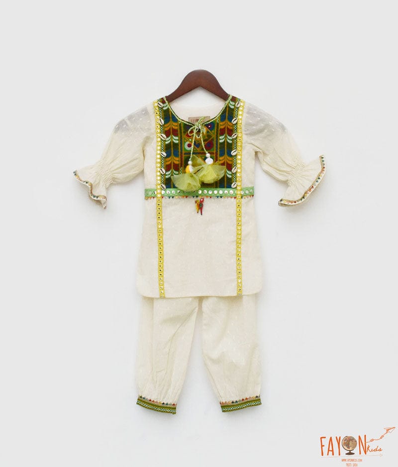 Fayon Kids Off white Self Kurti and Salwar for Girls