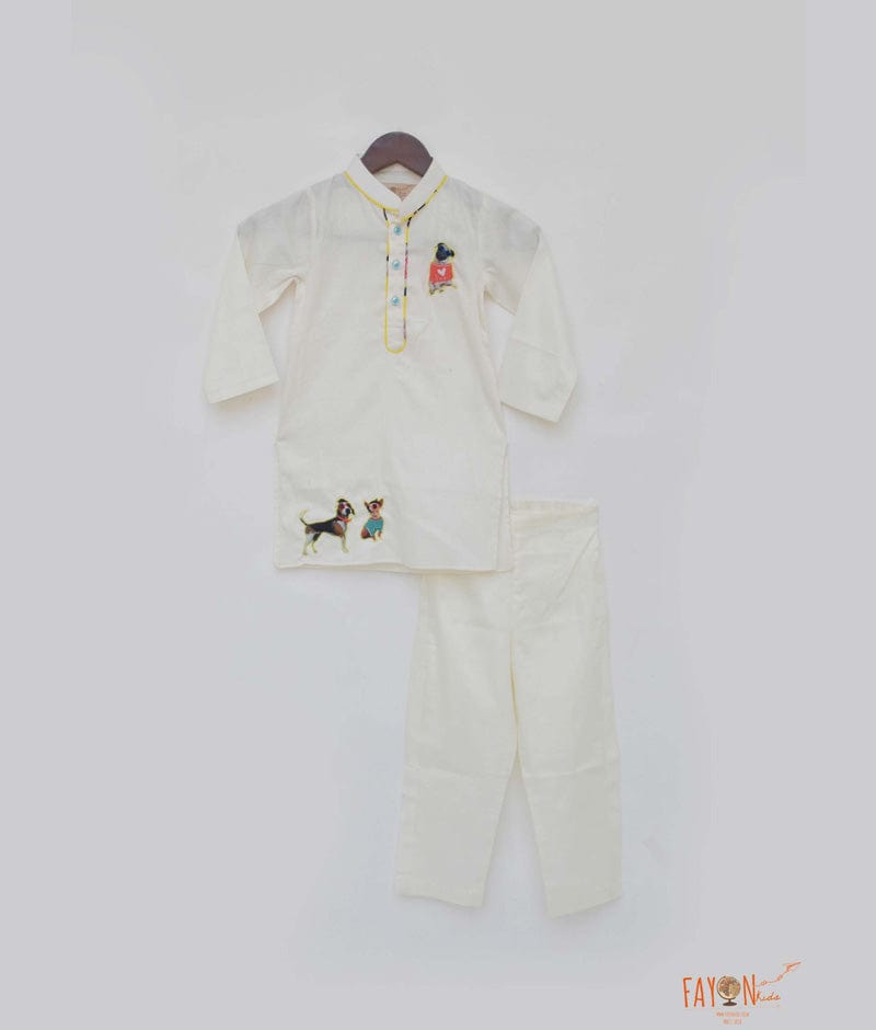 Off white Silk Kurta with Pant for Boys