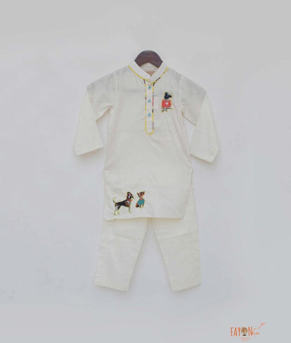 Off white Silk Kurta with Pant for Boys