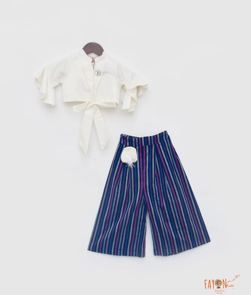 Fayon Kids Off white Top with Blue Strips Pant for Girls