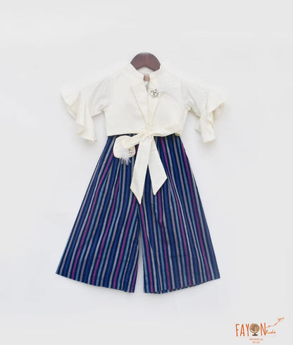 Fayon Kids Off white Top with Blue Strips Pant for Girls