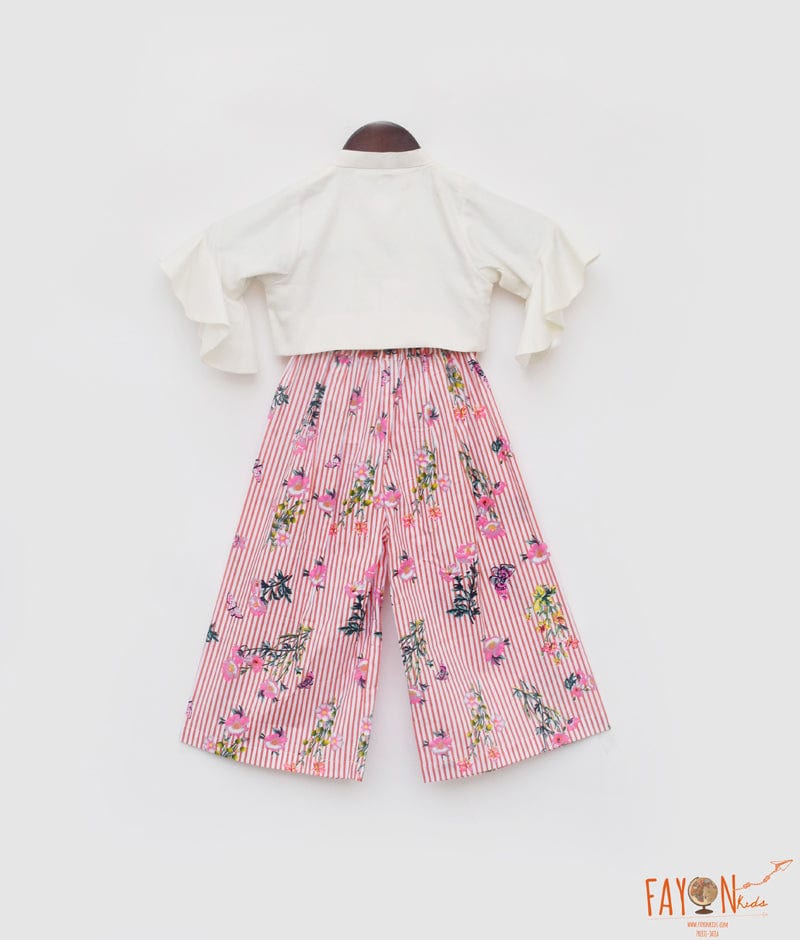 Fayon Kids Off white Top with Pink Strips Pant for Girls