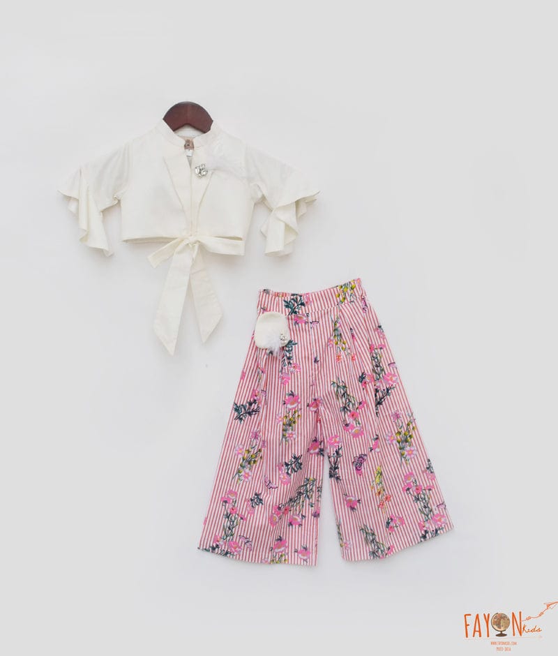 Fayon Kids Off white Top with Pink Strips Pant for Girls