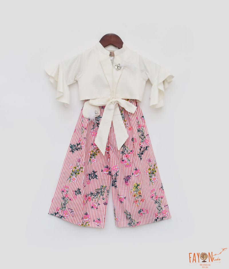 Fayon Kids Off white Top with Pink Strips Pant for Girls