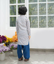 Fayon Kids Orange Flower Boti Print Kurta and Salwar for Boys