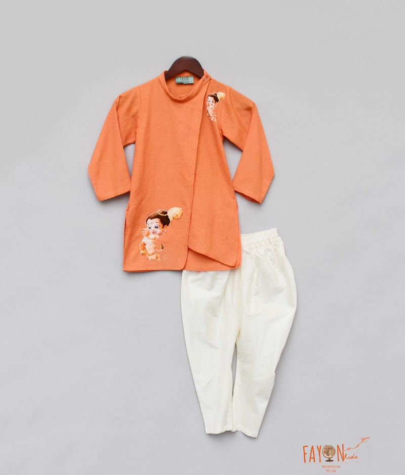 Fayon Kids Orange Idol Printed Kurta with Chudidar for Boys