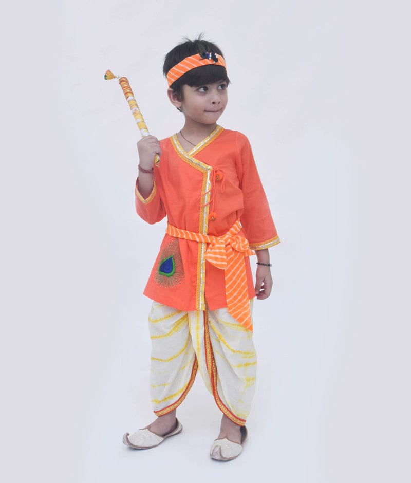 Fayon Kids Orange Kurta with Yellow Dhoti for Boys