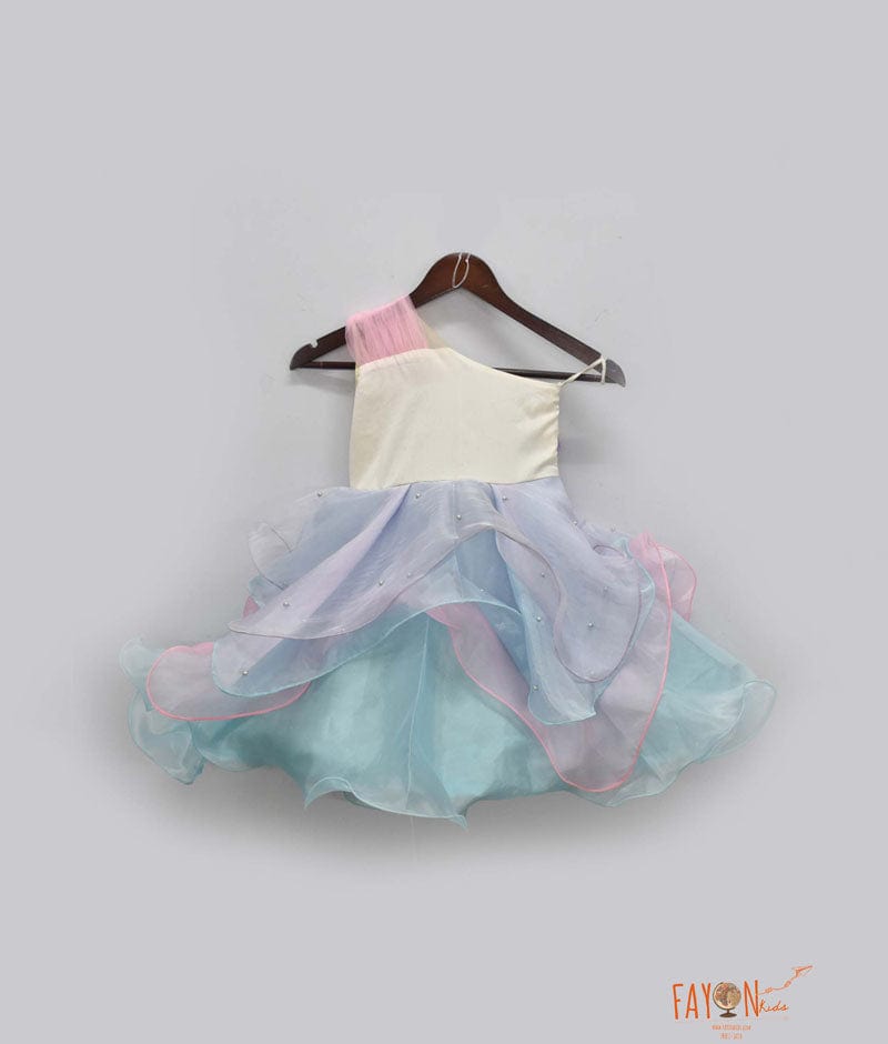 Fayon Kids Organza Frock with Mermaid motif and 3D flowers for Girls