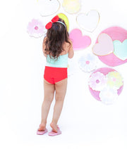 Pastel Blue Neon Pink Swim Wear for Girls