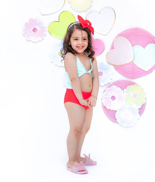 Fayon Kids Pastel Blue Neon Pink Swim Wear for Girls