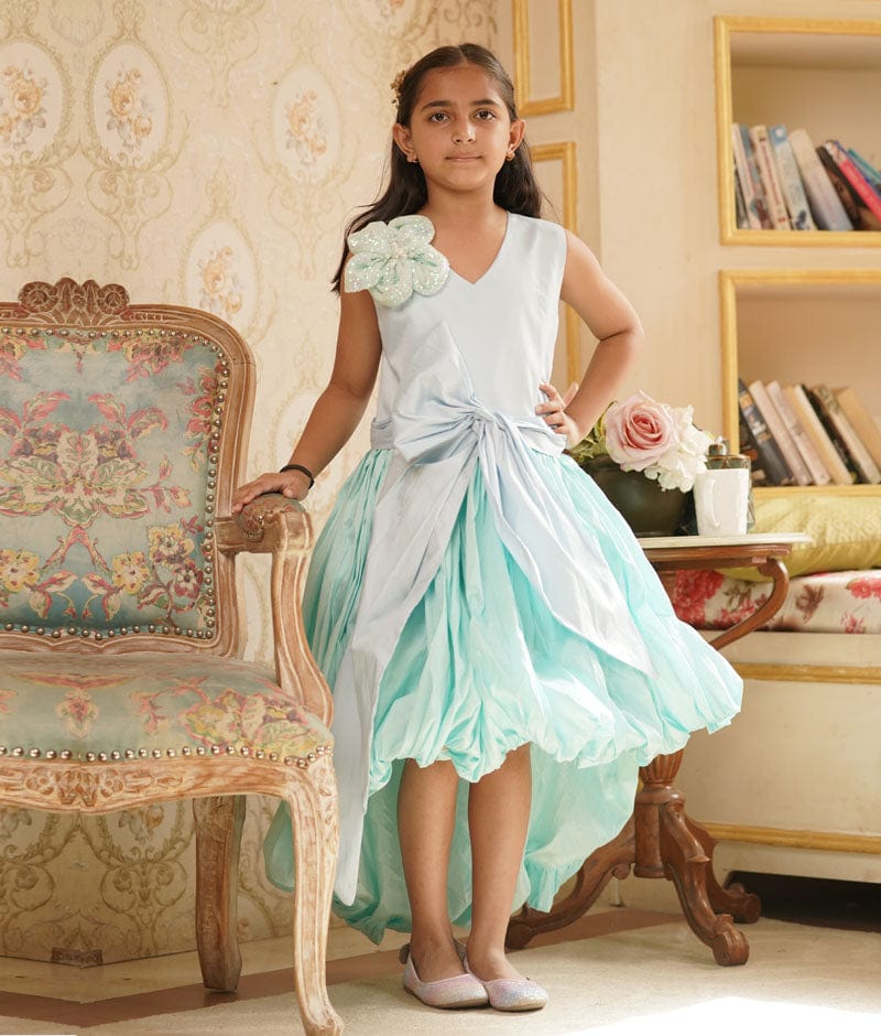 Fayon Kids Pastel Blue Sea Green Gown for Girls