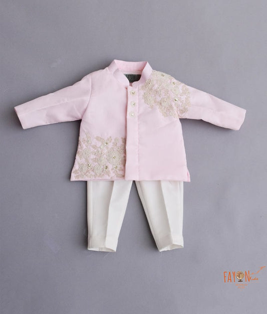 Fayon Kids Pastel Pink Embroidery Bandgala with Pant for Boys