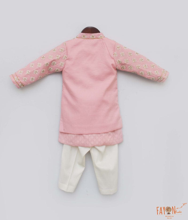 Fayon Kids Pastel Pink Embroidery Jacket with Kurta Pant for Boys