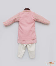 Pastel Pink Embroidery Jacket with Kurta Pant for Boys