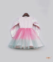 Pastel Pink Sequins Glitter Net Frock for Girls