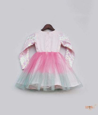 Fayon Kids Pastel Pink Sequins Glitter Net Frock for Girls