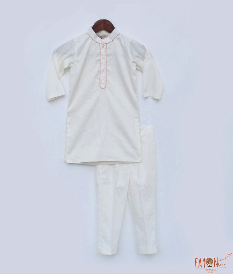 Peach Achkan and Off white Silk Kurta and Pant for Boys