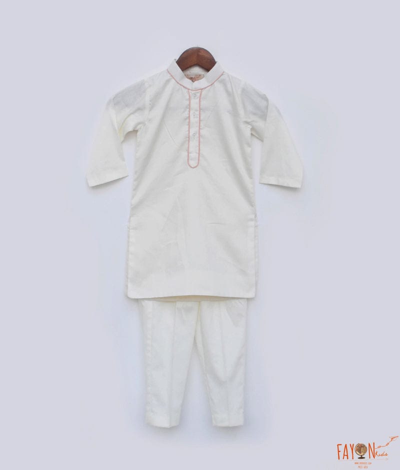 Peach Achkan and Off white Silk Kurta and Pant for Boys