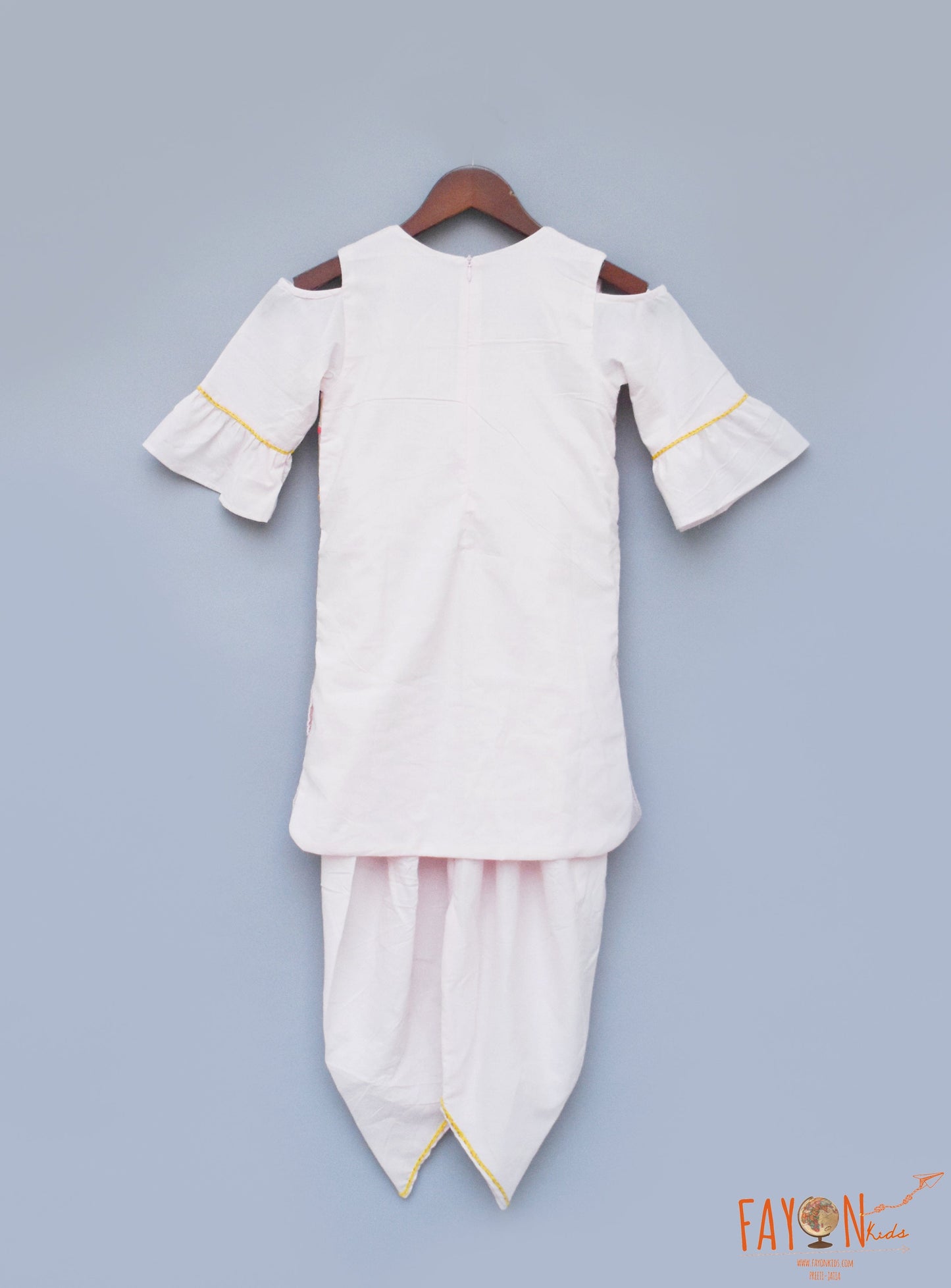 Peach Cotton Dhoti Set with Embroidery Jacket for Girls