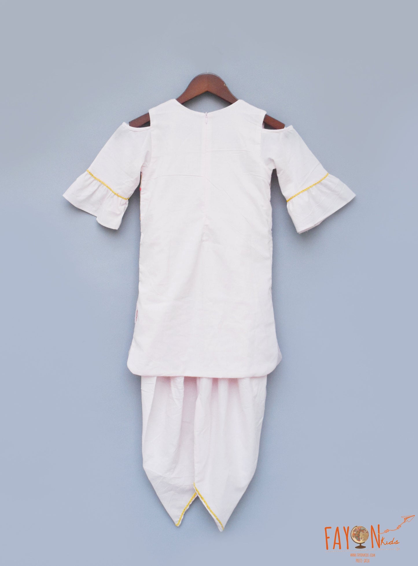 Fayon Kids Peach Cotton Dhoti Set with Embroidery Jacket for Girls