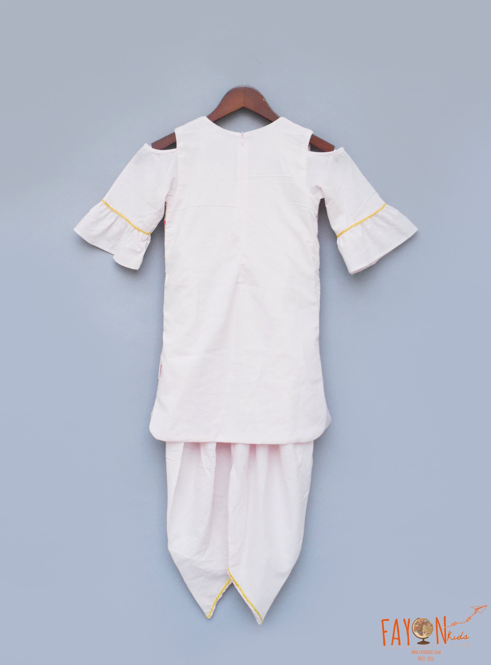 Peach Cotton Dhoti Set with Embroidery Jacket for Girls