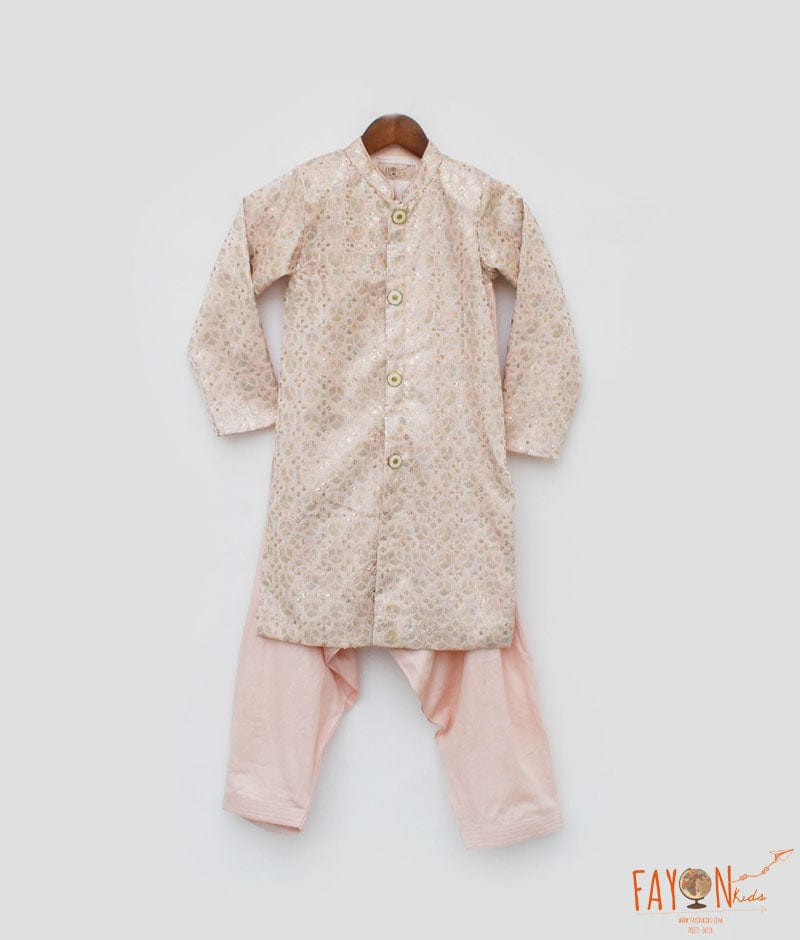 Fayon Kids Peach Embroidery Ajkan and Peach Salwar for Boys