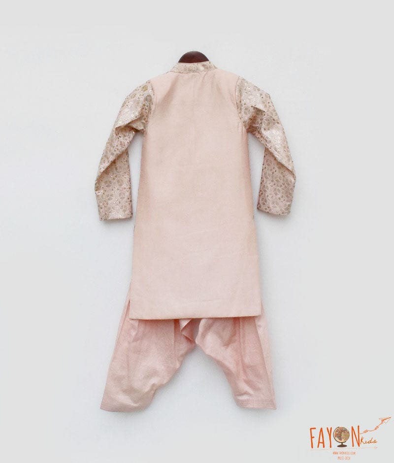 Fayon Kids Peach Embroidery Ajkan and Peach Salwar for Boys