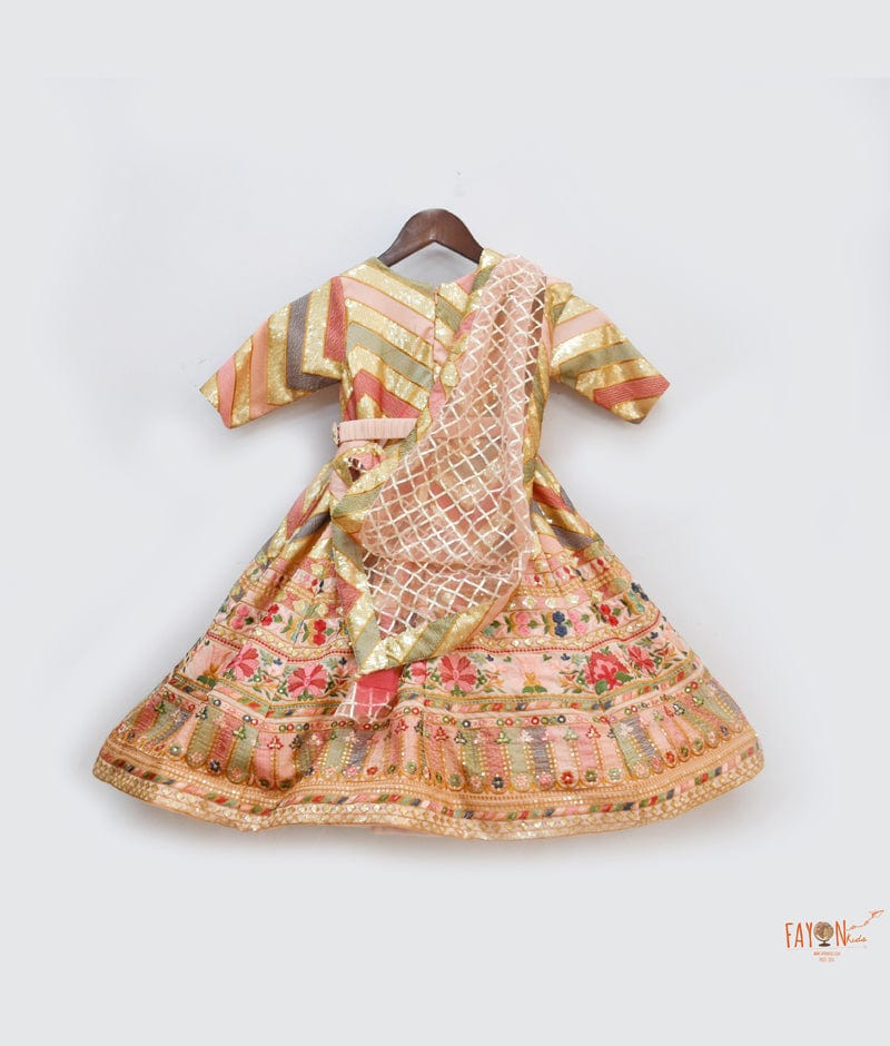 Fayon Kids Peach Embroidery Anarkali with Net Dupatta for Girls