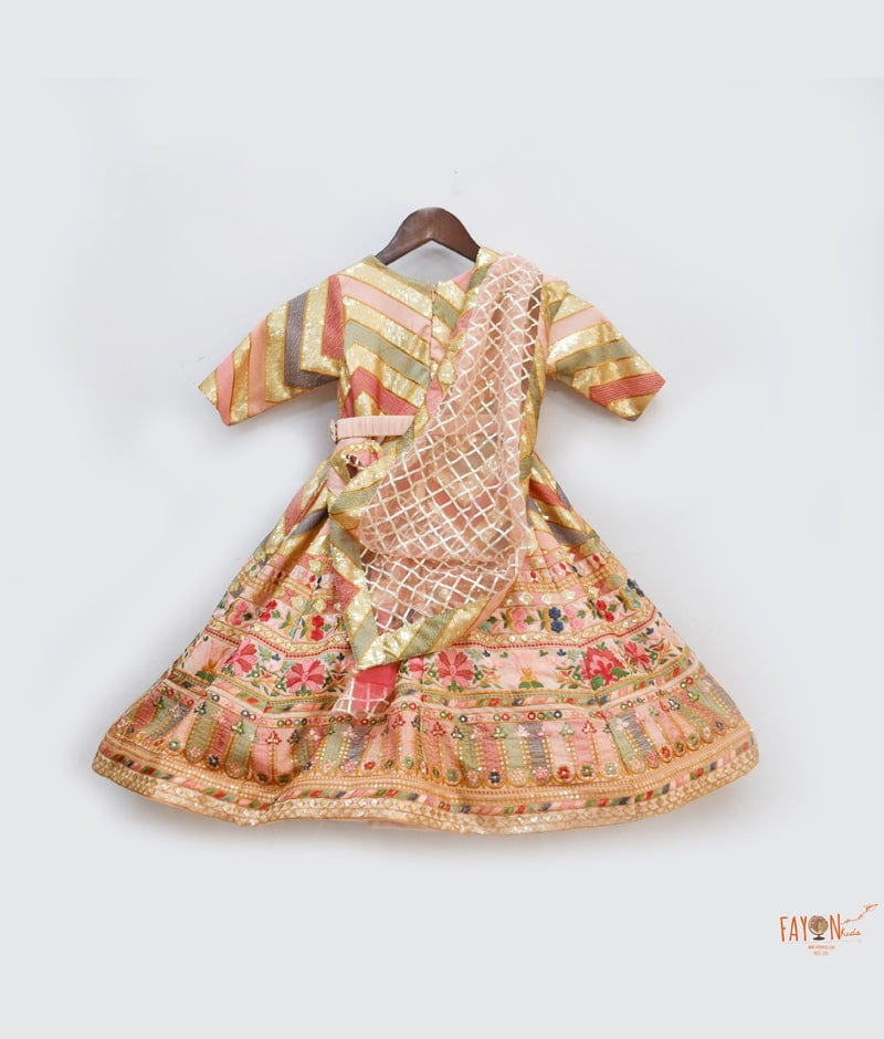 Peach Embroidery Anarkali with Net Dupatta for Girls