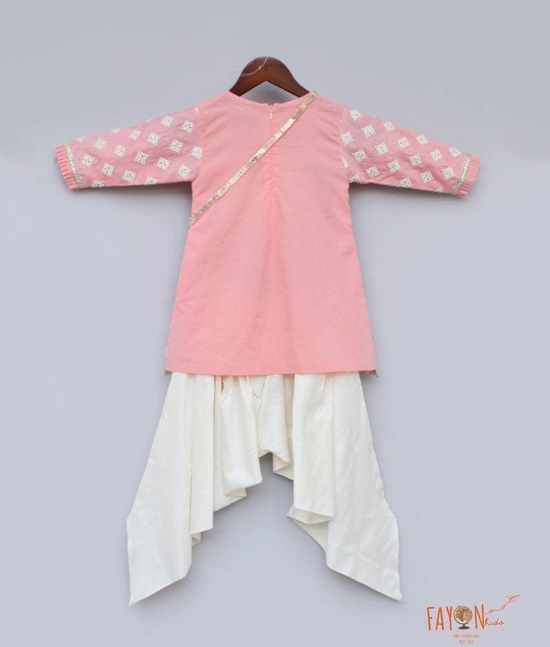 Fayon Kids Peach Embroidery Dhoti Set for Girls