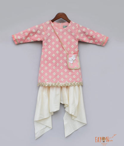 Fayon Kids Peach Embroidery Dhoti Set for Girls