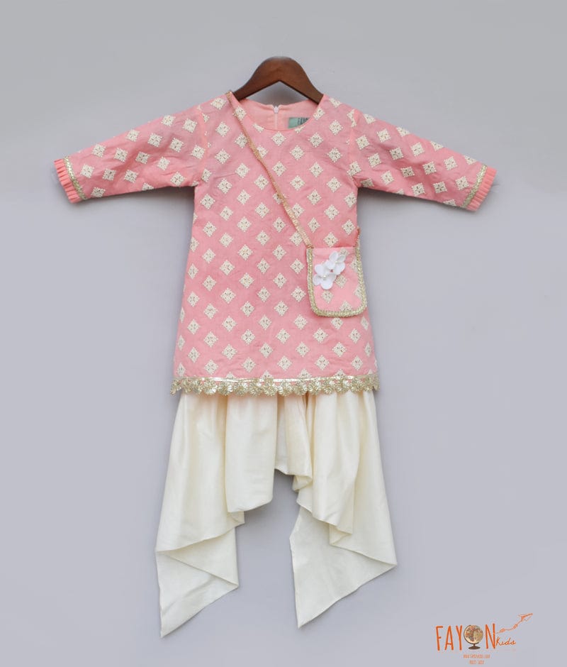 Peach Embroidery Dhoti Set for Girls