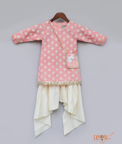 Peach Embroidery Dhoti Set for Girls