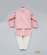 Peach Embroidery Nehru Jacket with Kurta Chudidar for Boys
