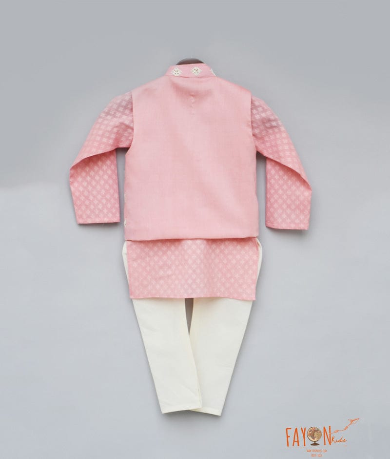 Peach Embroidery Nehru Jacket with Kurta Chudidar for Boys