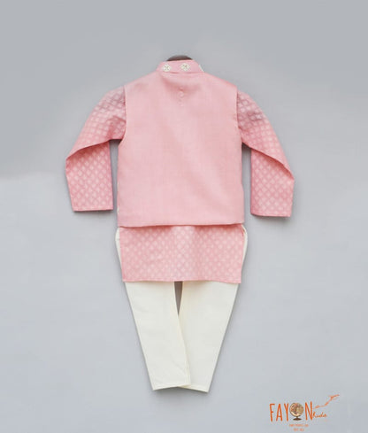 Peach Embroidery Nehru Jacket with Kurta Chudidar for Boys