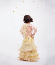 Peach Embroidery Yellow Chiffon Saree for Girls