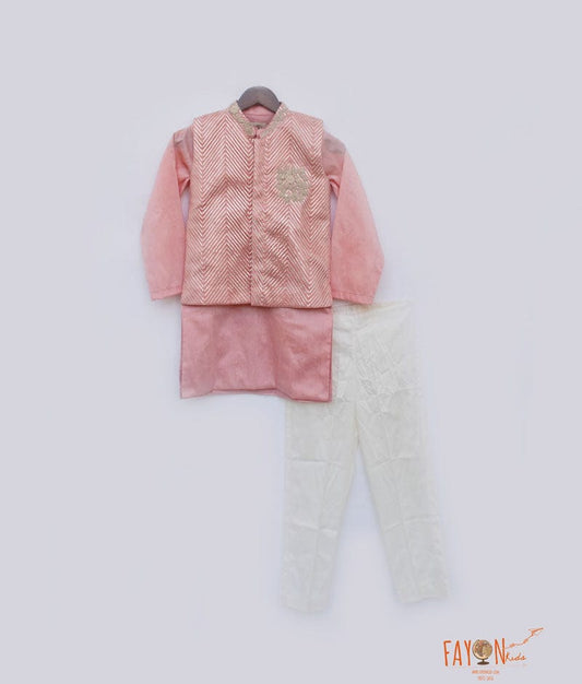 Fayon Kids Peach Gota Jacket with Kurta Pant for Boys