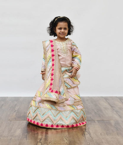 Fayon Kids Peach Gotta Kurti with Lehenga Dupatta Set for Girls