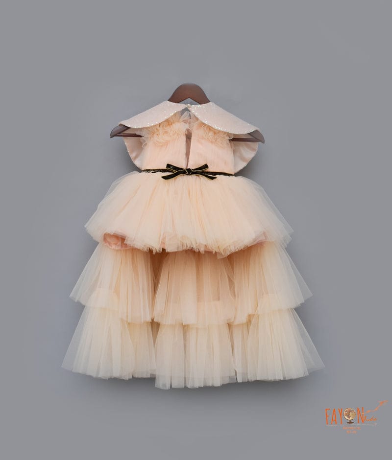 Fayon Kids Peach Gown with Cape for Girls